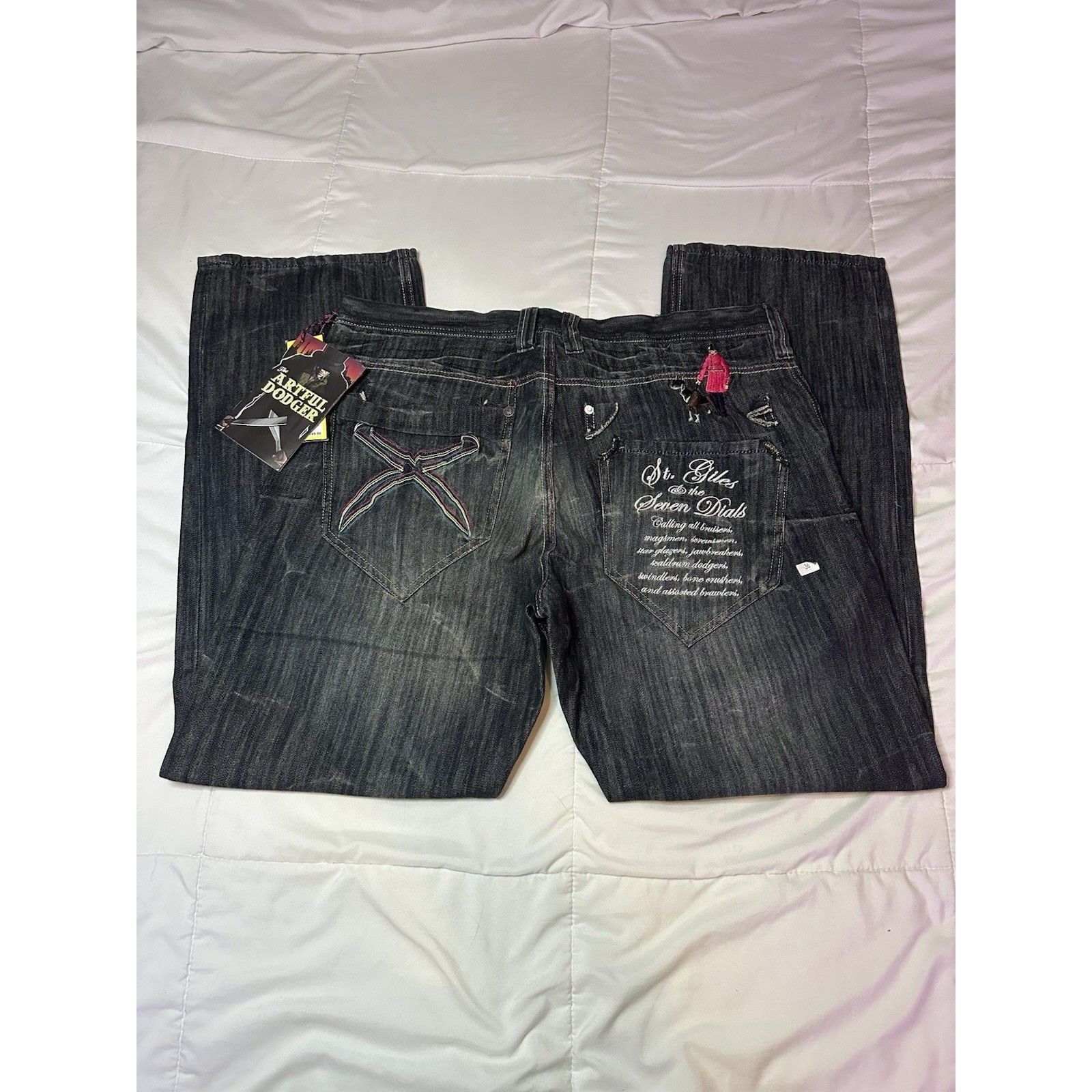 Nwt Artful Dodger Y2k Deadstock Embroidered Baggy 00s Denim Jeans Size 36 $149
